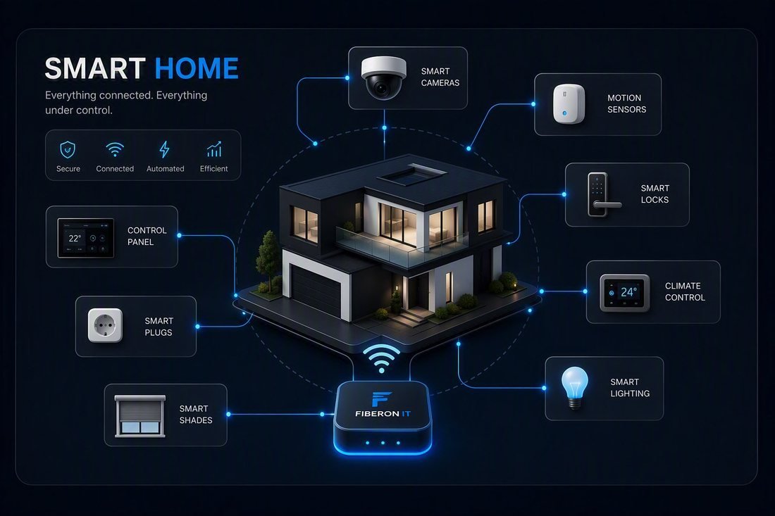 Smart building map — cameras, sensors, locks, climate and lighting returning to one controller